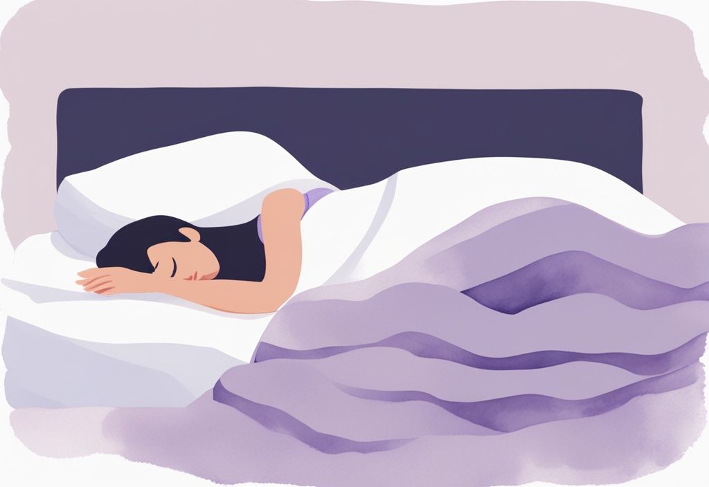 Illustrazione minimalista ad acquerello di una persona che dorme di lato con cuscini per supporto e sollievo dal dolore da borsite trocanterica come dormire.