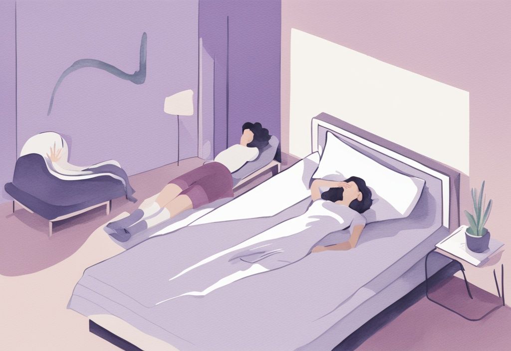 Illustrazione minimalista ad acquerello di una persona che dorme sul lato sinistro per evitare il reflusso, su quale lato dormire per evitare il reflusso.