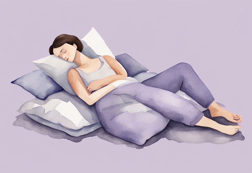 Illustrazione ad acquerello minimalista di una persona che dorme comodamente sulla schiena con cuscini che supportano il busto, ideale per chi ha costole fratturate.