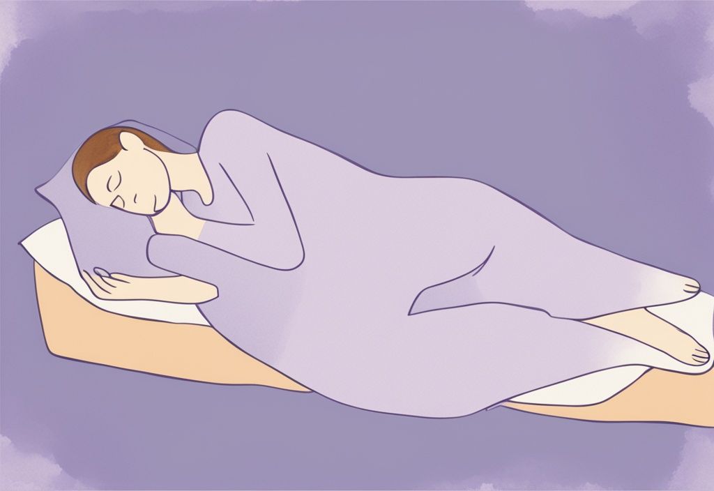 Illustrazione minimalista ad acquerello di una persona che dorme in posizione corretta con un cuscino tra le gambe per alleviare lo stress da nervo sciatico infiammato come dormire.