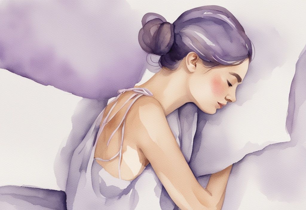 Illustrazione minimalista ad acquerello di una donna con i capelli legati in un comodo chignon, pronta per dormire, come legare i capelli per dormire.